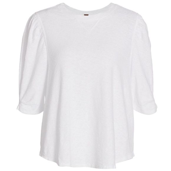 Free People Tops - Free people women’s XS white puff sleeve textured T-shirt boxy blouse